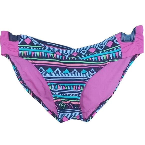 Justice Geometric Design Bikini Set Fuchsia Black Neon Colors Youth 14 - Picture 3 of 10